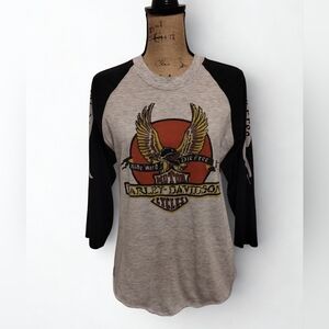 Harley Davidson Vintage 1970s Baseball Tee Rare Find Collector Shirt Women's L